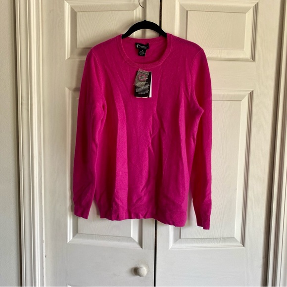 C by Bloomingdale’s Crewneck Cashmere Sweater Cherry Blossom Pink Medium - Picture 5 of 9